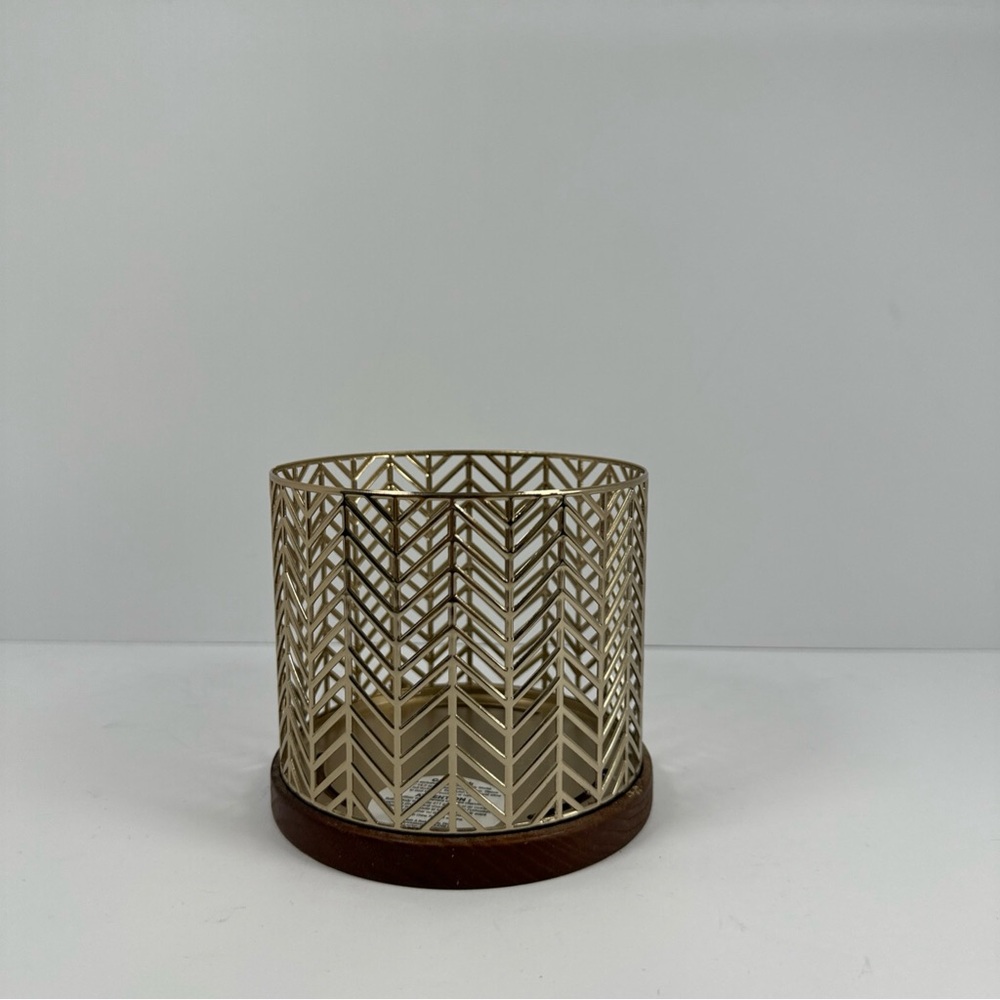 Bath & Body Works Gold Metal Chevron Candle Holder with Wood Base - Picture 5 of 5